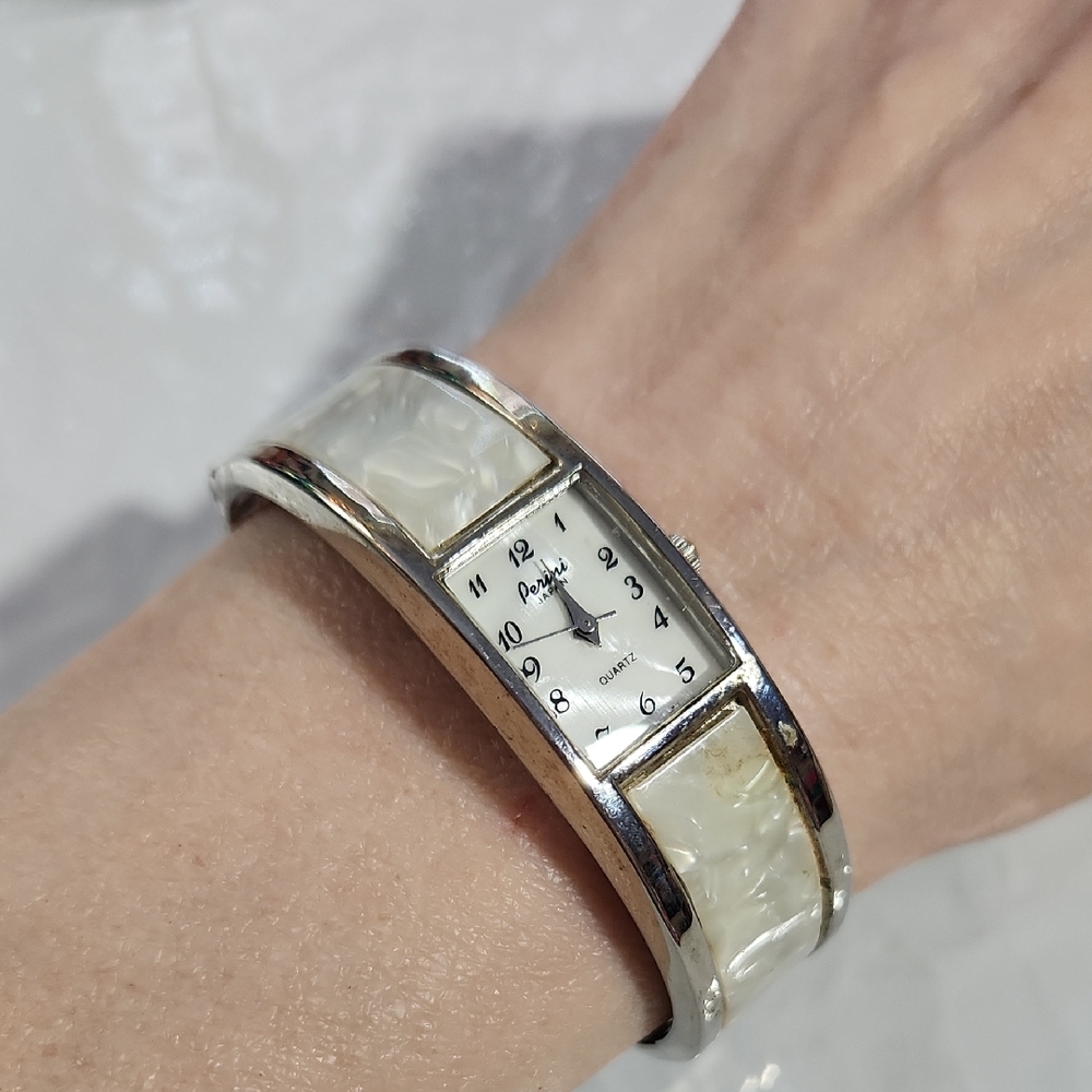 Vintage Perini Bangle Cuff Silver and Cream Watch